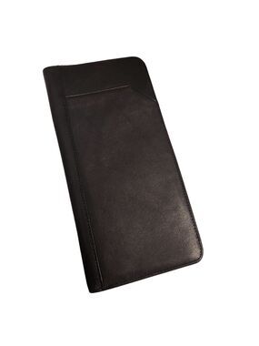 El Portal Black Leather  Travel Wallet Organizer Checkbook Passport Credit Cards